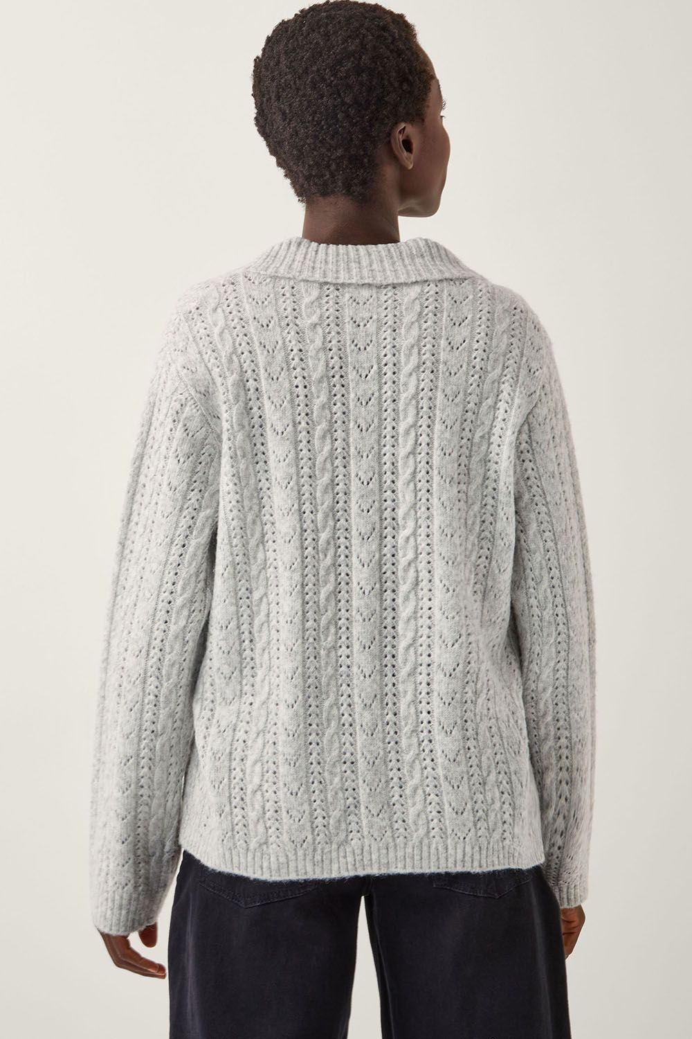Monsoon Bria Bow Cable Knit Cardigan Grey