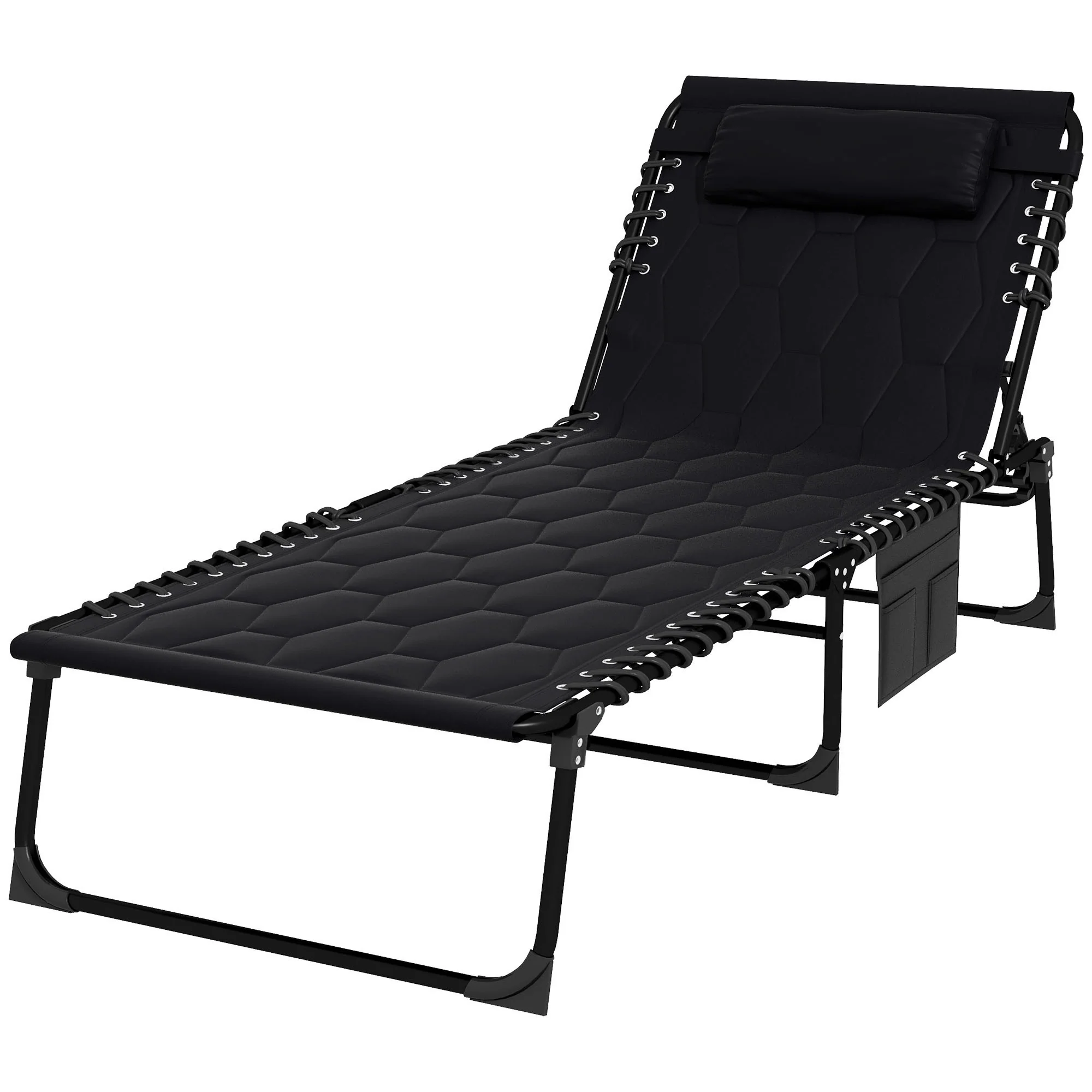Outdoor Folding Chaise Lounge Chair Set with 5-Position Recline, Padded Seat, Headrest and Side Pocket for Beach Patio Camping