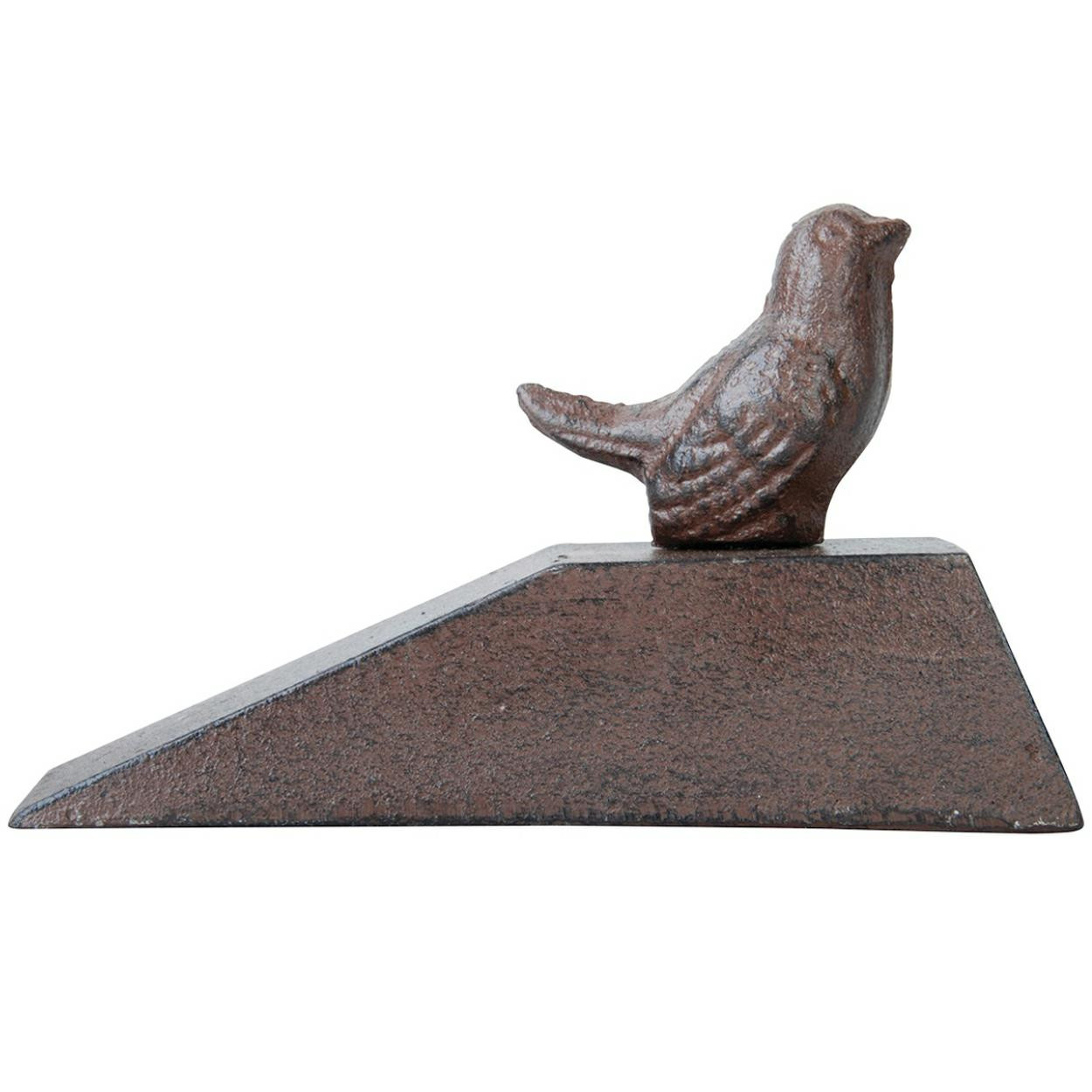 Stoper do drzwi z ptaszkiem żeliwny brązowy 15x9x6 cm dekoracyjny