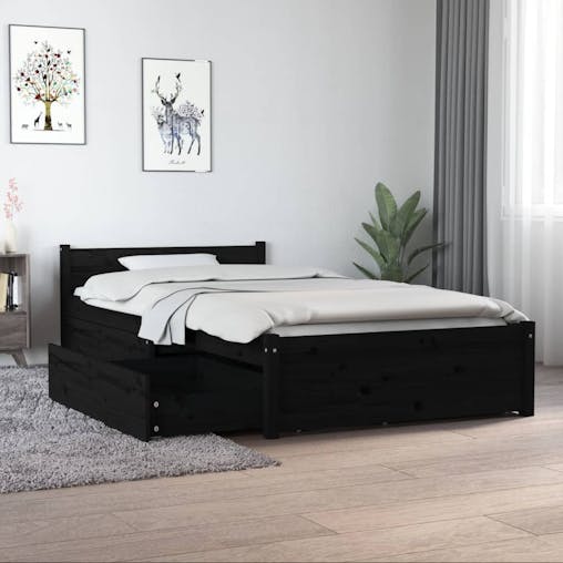 NNEVL Bed Frame with Drawers Black 92x187 cm Single Bed Size