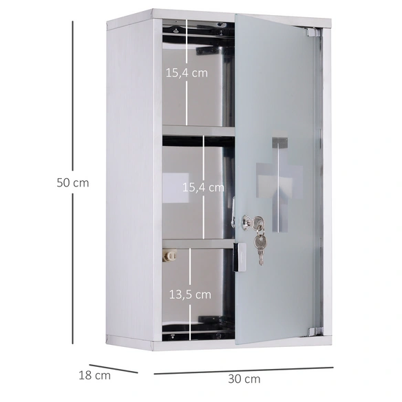 Medizinschrank, BxHxT: 30 x 50 x 18 cm, silberfarben, abschließbar