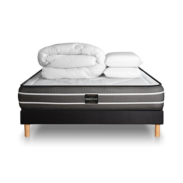 Pack sommier tapissier matelasRessorts ensachés et mémoire de forme avec couette et oreillers