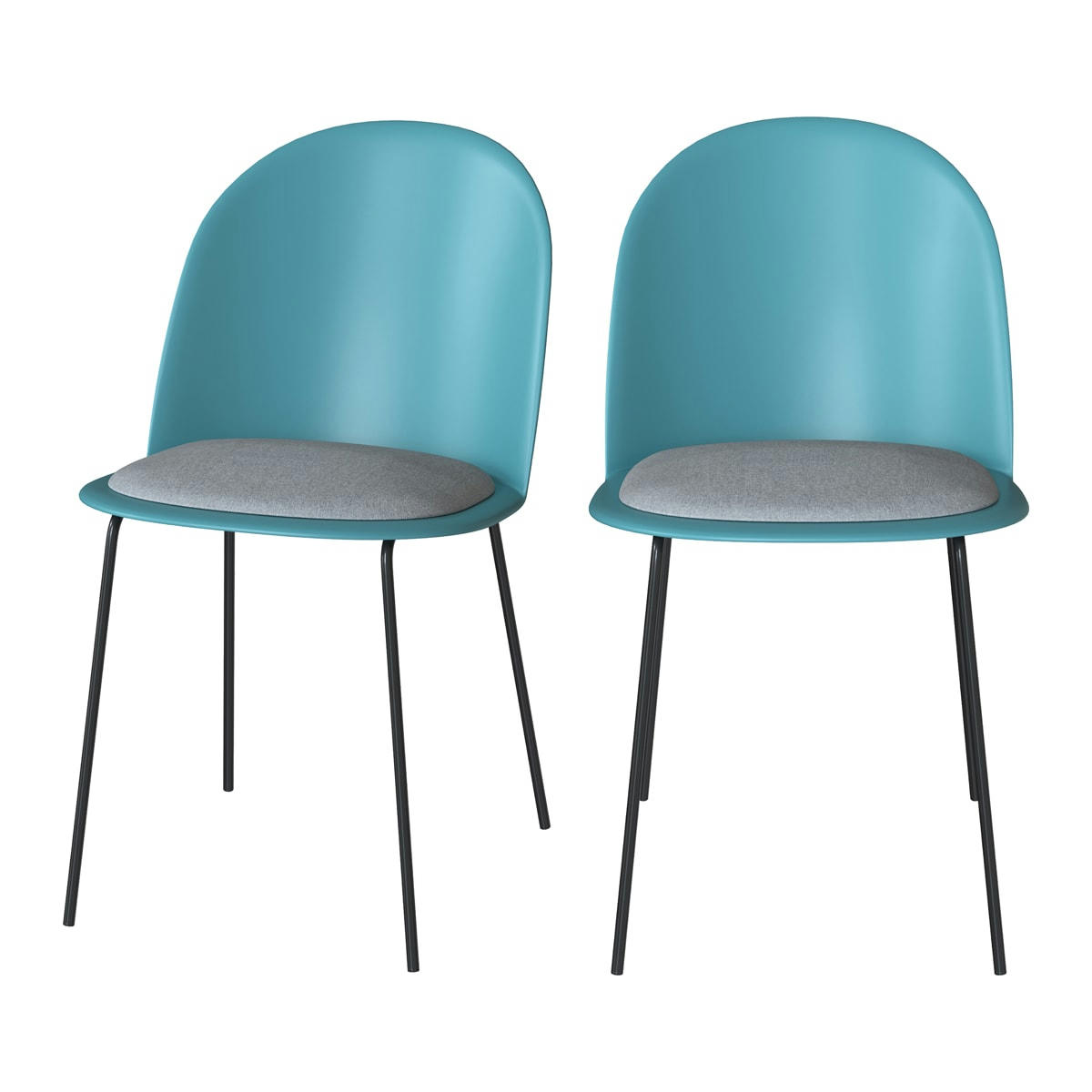 LULU - Chaise bleue en plastique, tissu gris et pieds en métal
