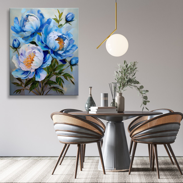 Feeby Obraz na płótnie, Niebieskie Piwonie Kwiaty Malowane 40x60
