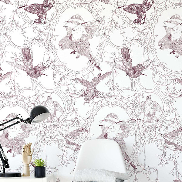 Papier peint art déco avec oiseaux seigneurial - 85x260 cm (l x h)