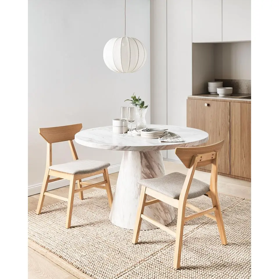 HOPKINS - Eetkamerstoelen set van 2 - Lichtbruin/Taupe - Rubberhout
