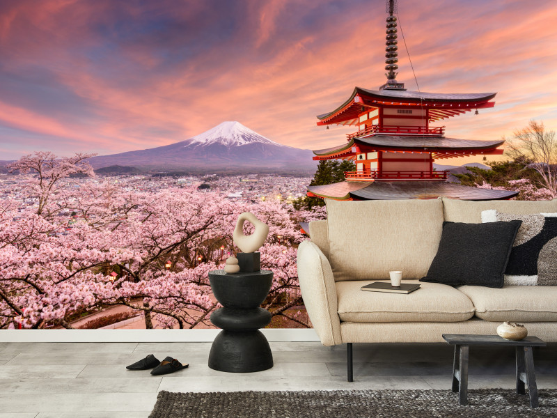 Fototapeta Pagoda na tle góry Fuji 100x70cm