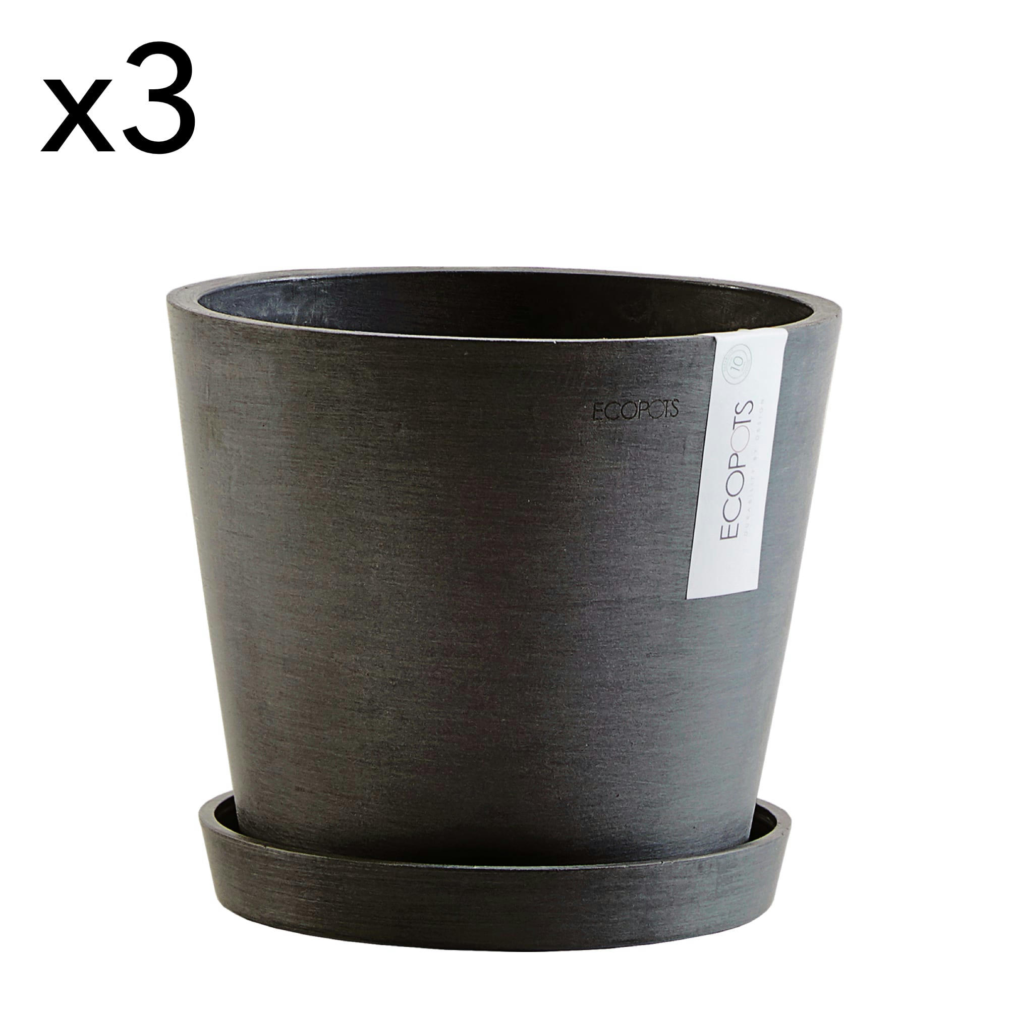 AMSTERDAM - Pots de fleurs avec soucoupe noir D20 - lot de 3