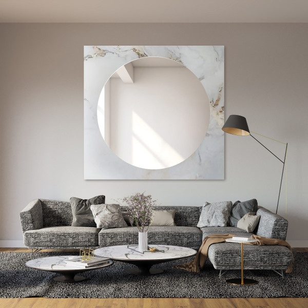 Okrągłe lustro na kwadratowym biało złotym marmurze - MARBLE BIANCO