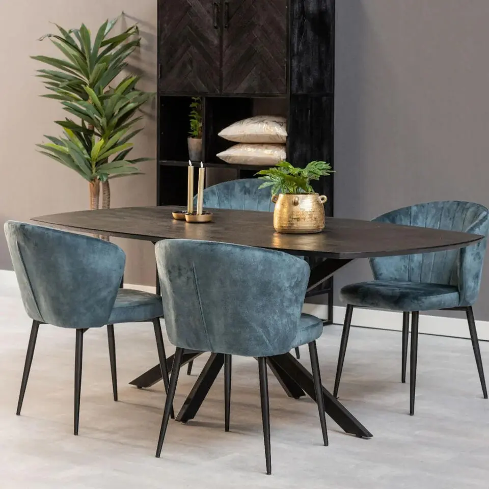 Mangohoutonline - Eettafel Vicenza Black Deens 210x100cm Ovaal - Zwart - Mahom