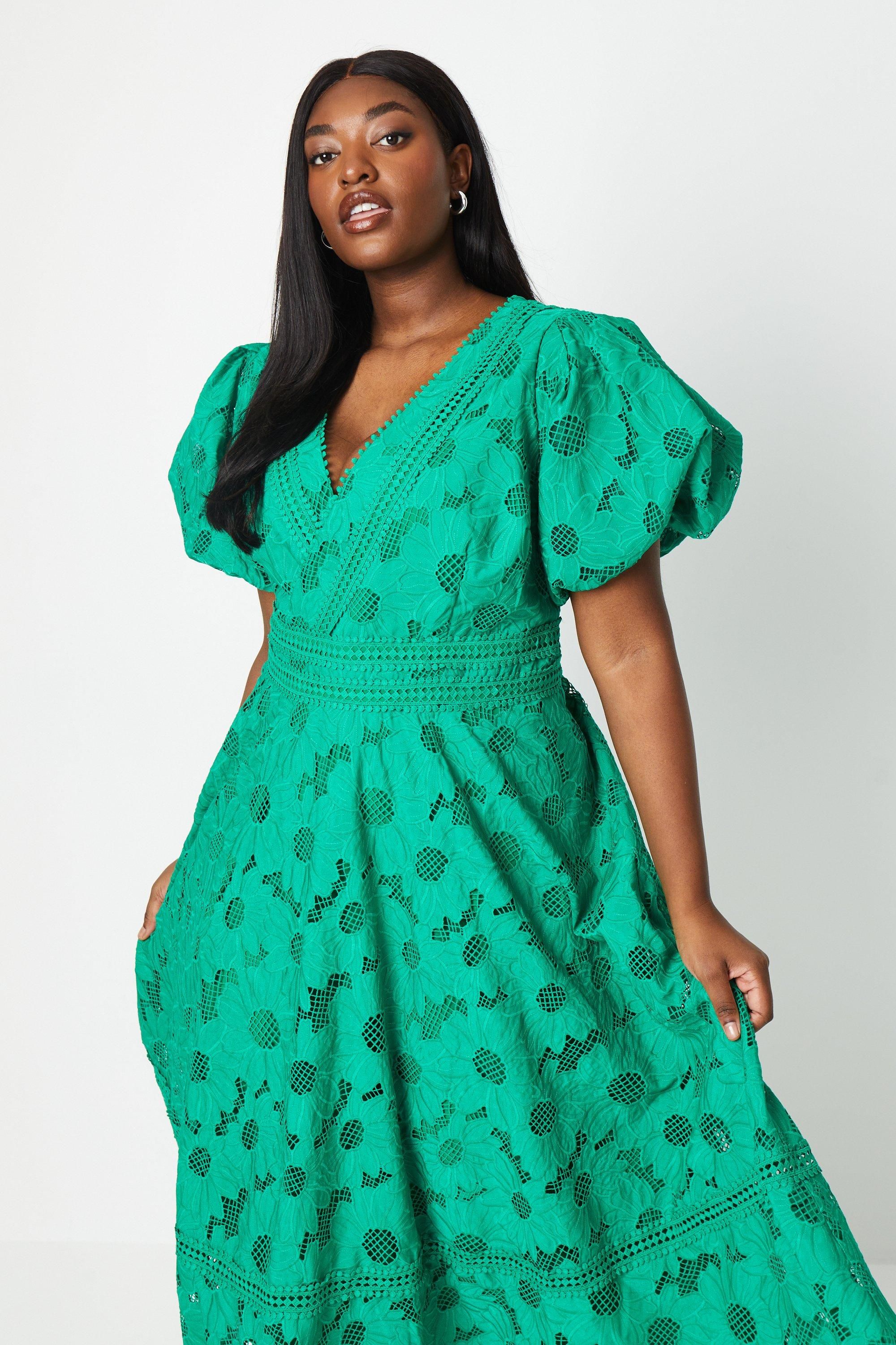 Coast Plus Lace Midi Dress With Puff Sleeve