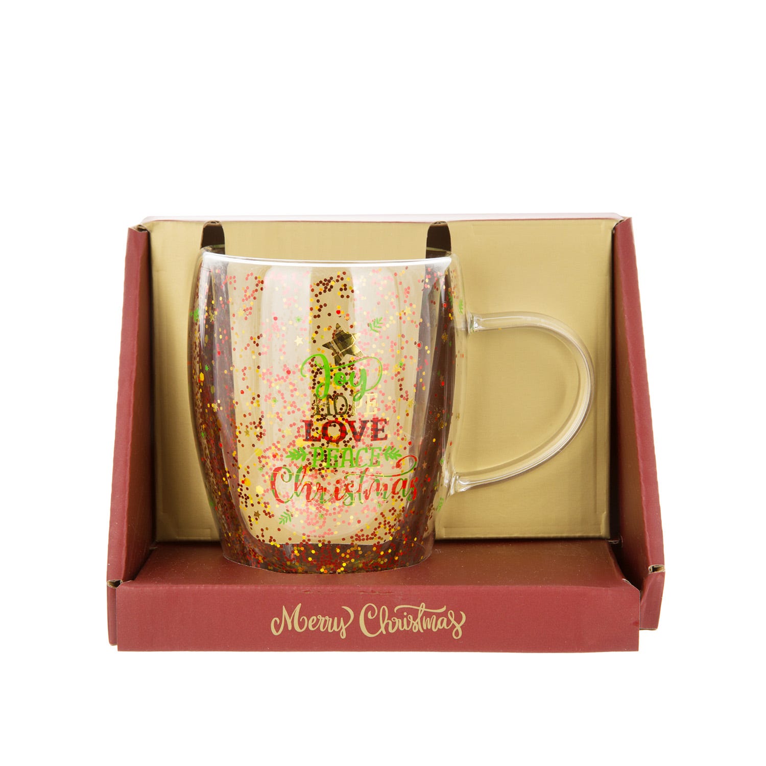 Tazza mug vetro borosilicato Love Christmas glitter 300 ml