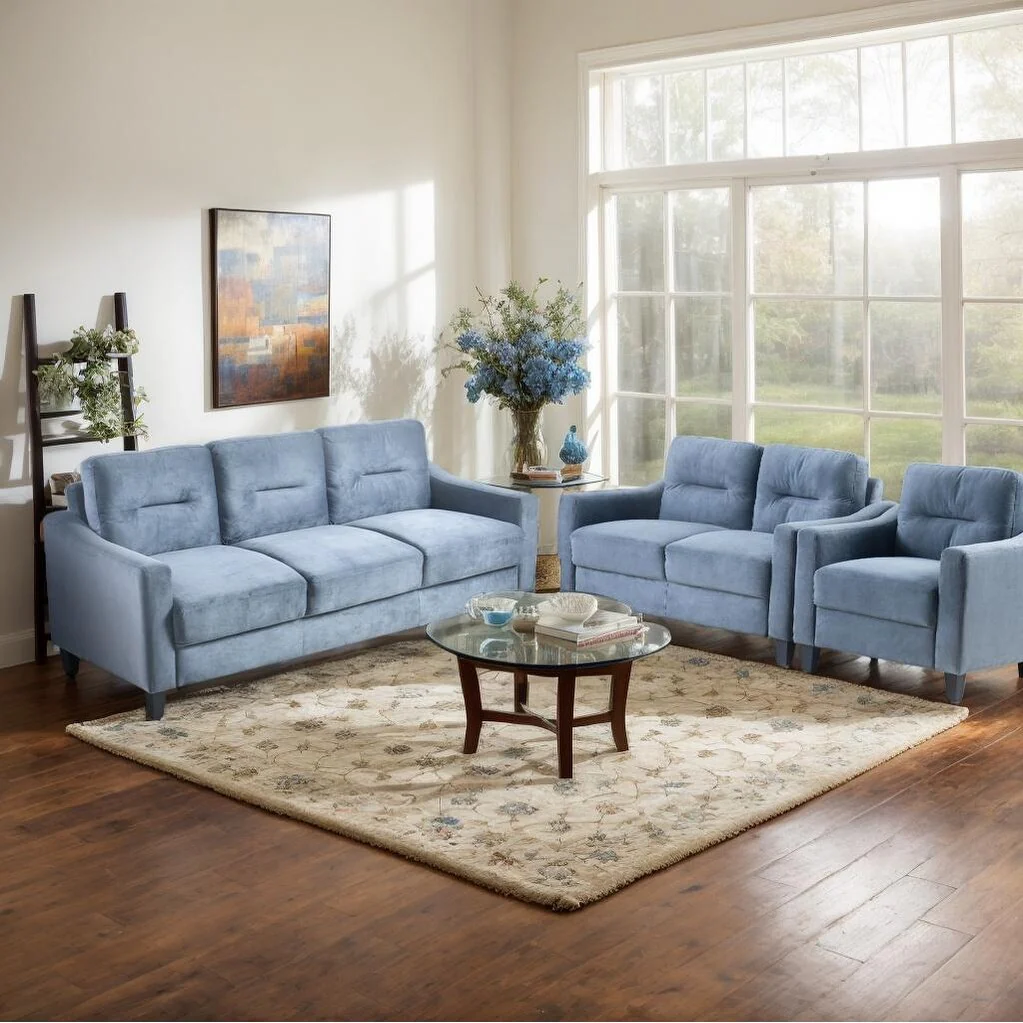 Modern Flannelette Sofa with Memory Foam Cushioning and U Shaped Spring Support for Living Room and Guest Room