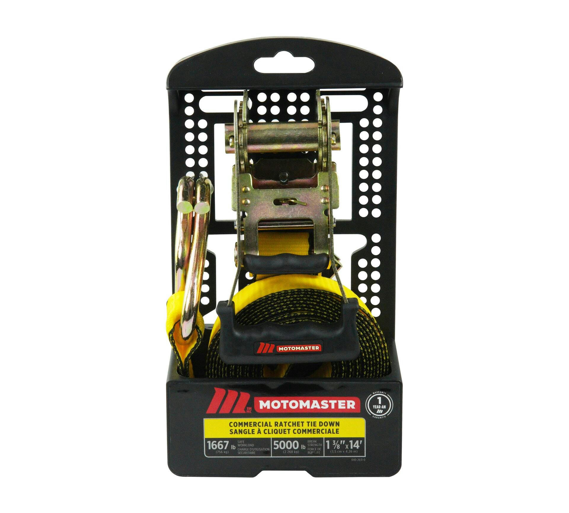 MotoMaster 5,000-lb Padded Handle Ratchet Tie Down Strap, 1.5-in x 14-ft