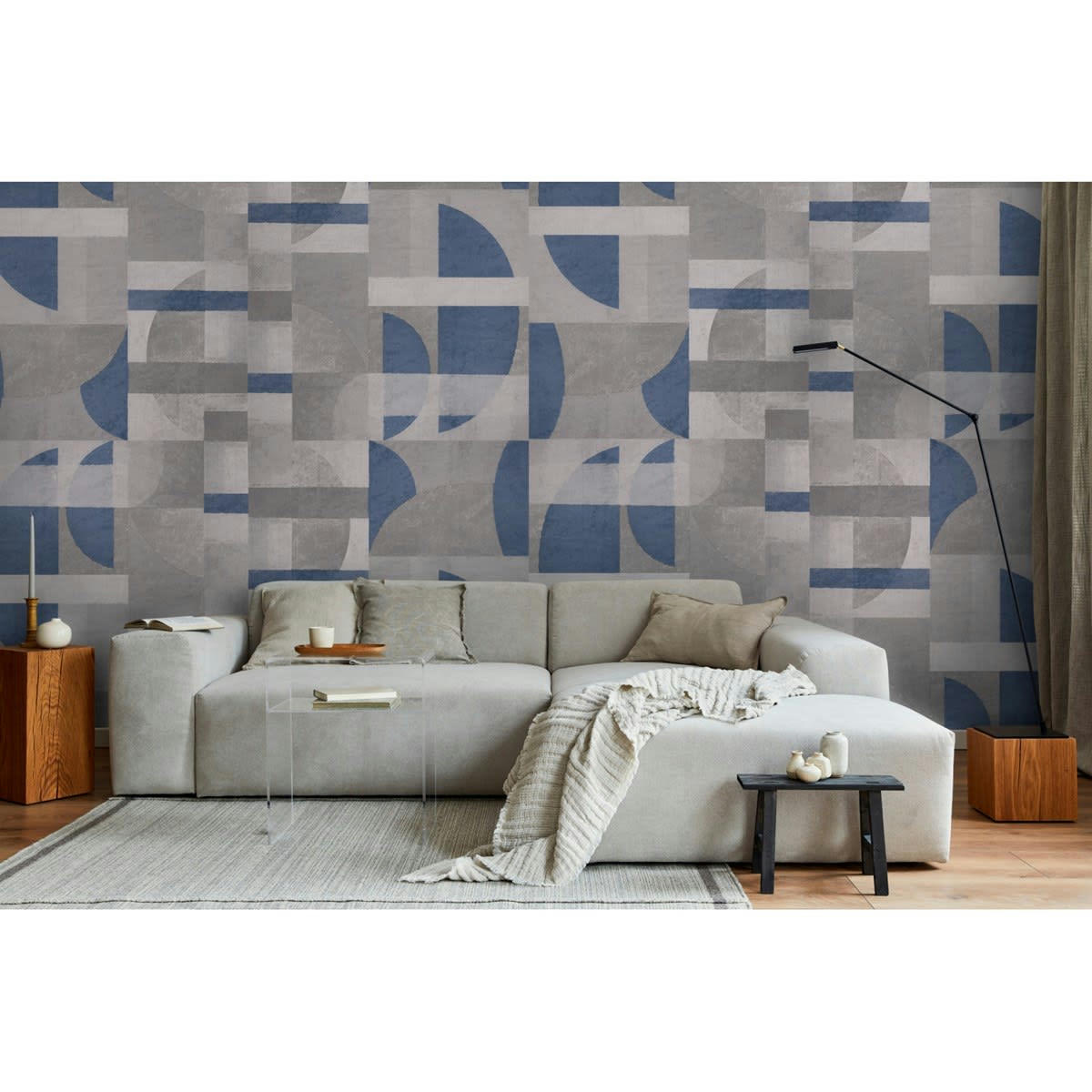 WALTER - Papier peint panoramique motif graphique Bleu 432x280cm