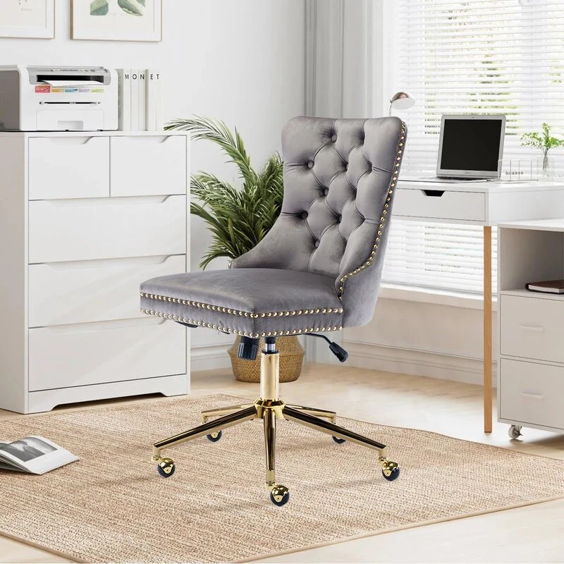 Adjustable Swivel Velvet Tufted Nailhead Office Chair