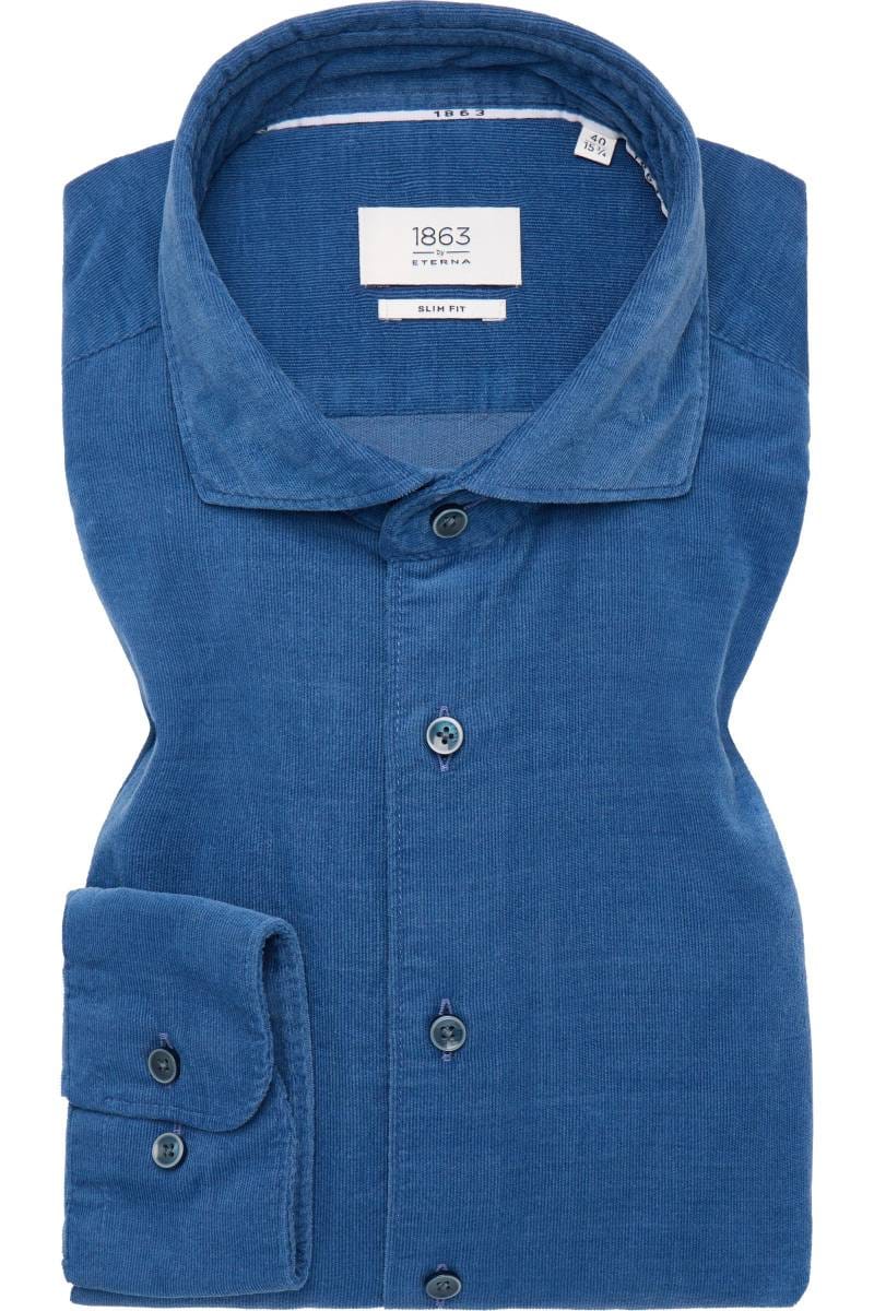 ETERNA 1863 Slim Fit Cordhemd dunkelblau, Einfarbig
