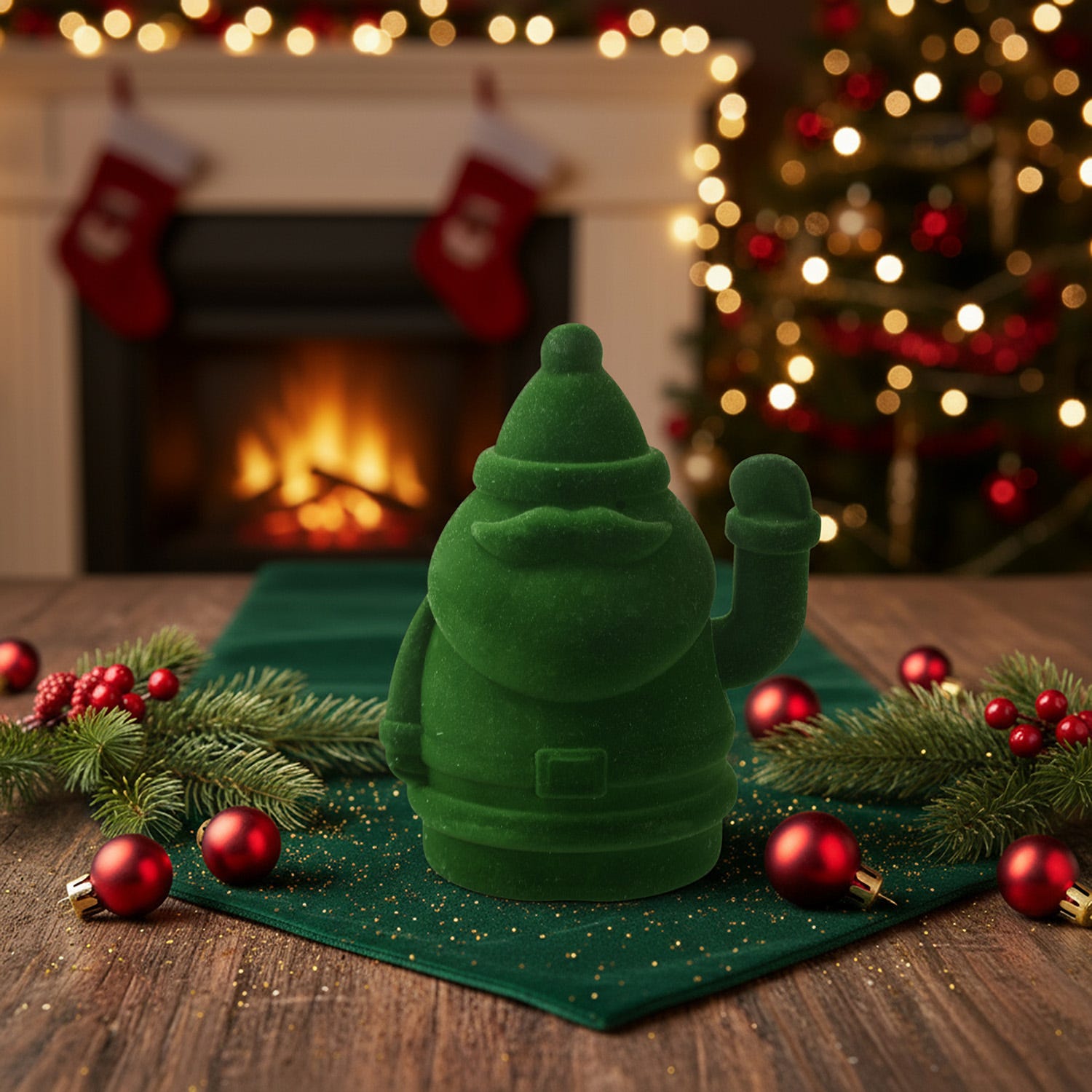 Babbo Natale velluto verde braccio mobile