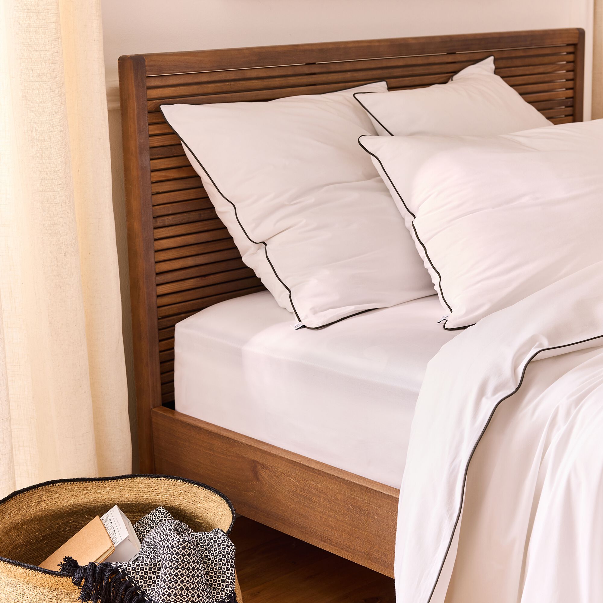 BONSON - Drap housse en percale de coton 140x200cm B30cm - blanc