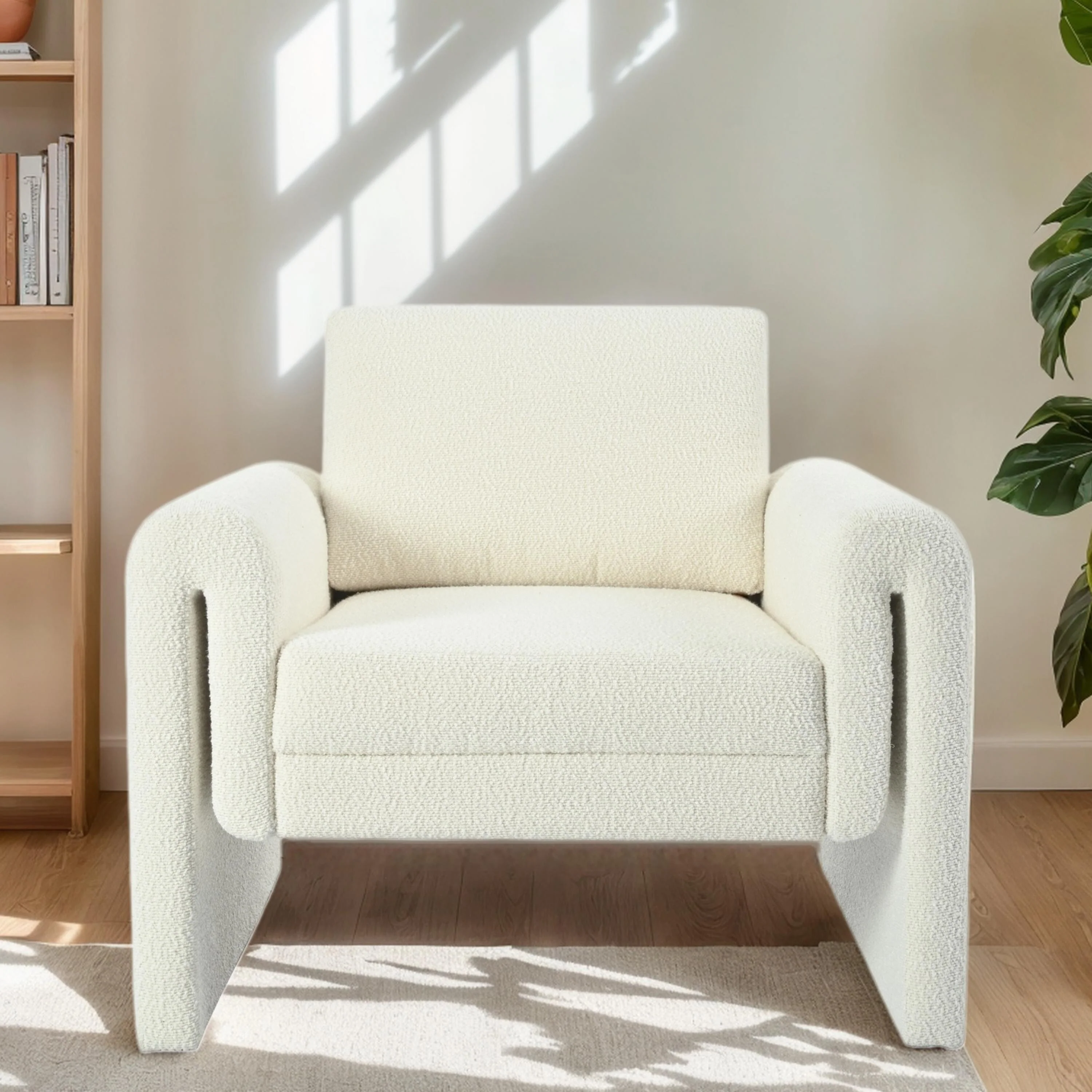 Modern Bouclé Upholstered Accent Chair with Round Arms, Ideal for Living Room, Bedroom & Office