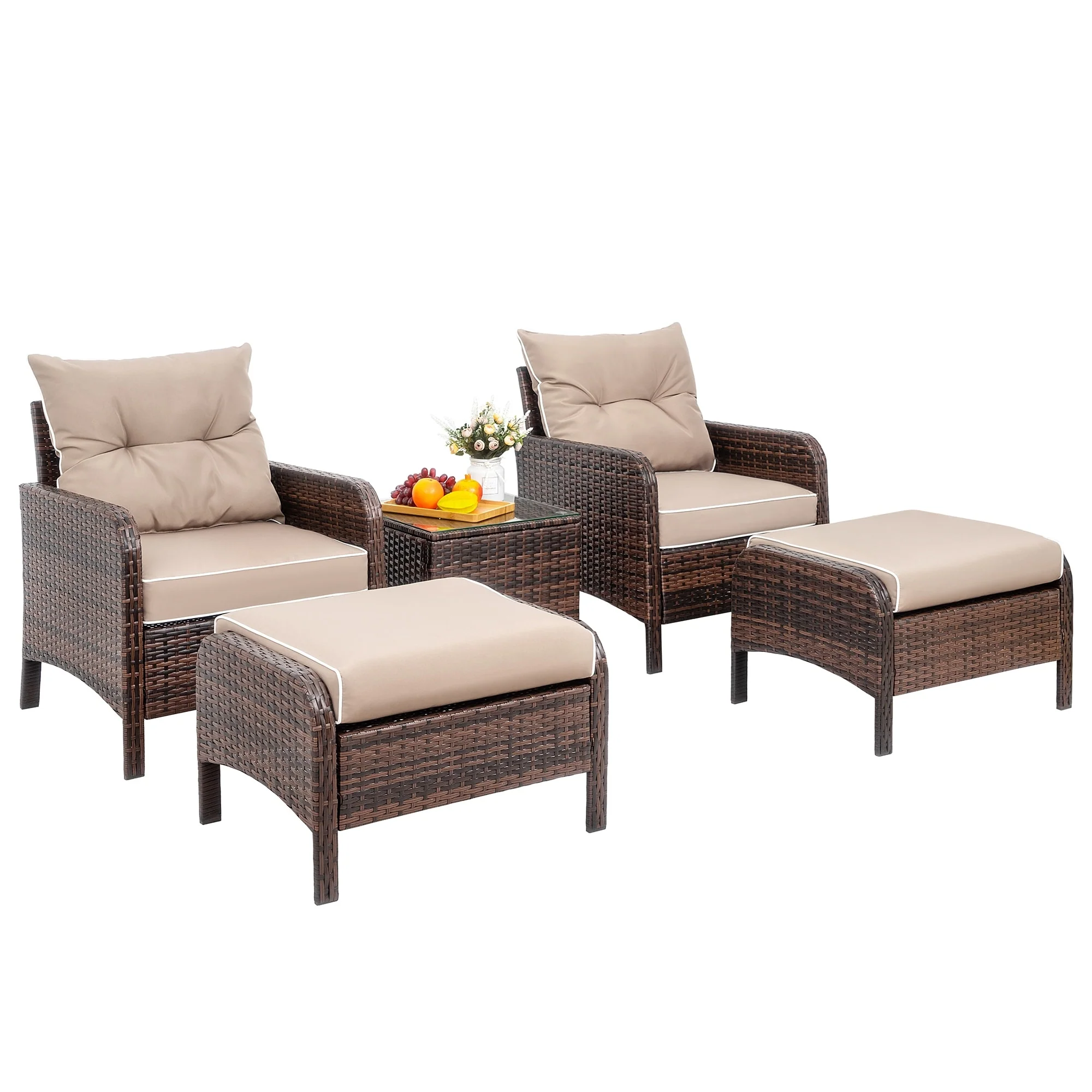 Futzca 5-pc. Brown Wicker Small Patio Furniture Set