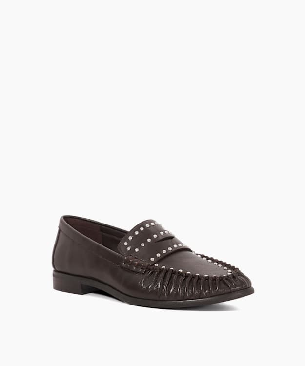 Gazillion Brown - Studded Leather Penny Loafers