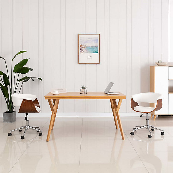Chaise pivotante de bureau Blanc Bois courbé et similicuir vidaXL