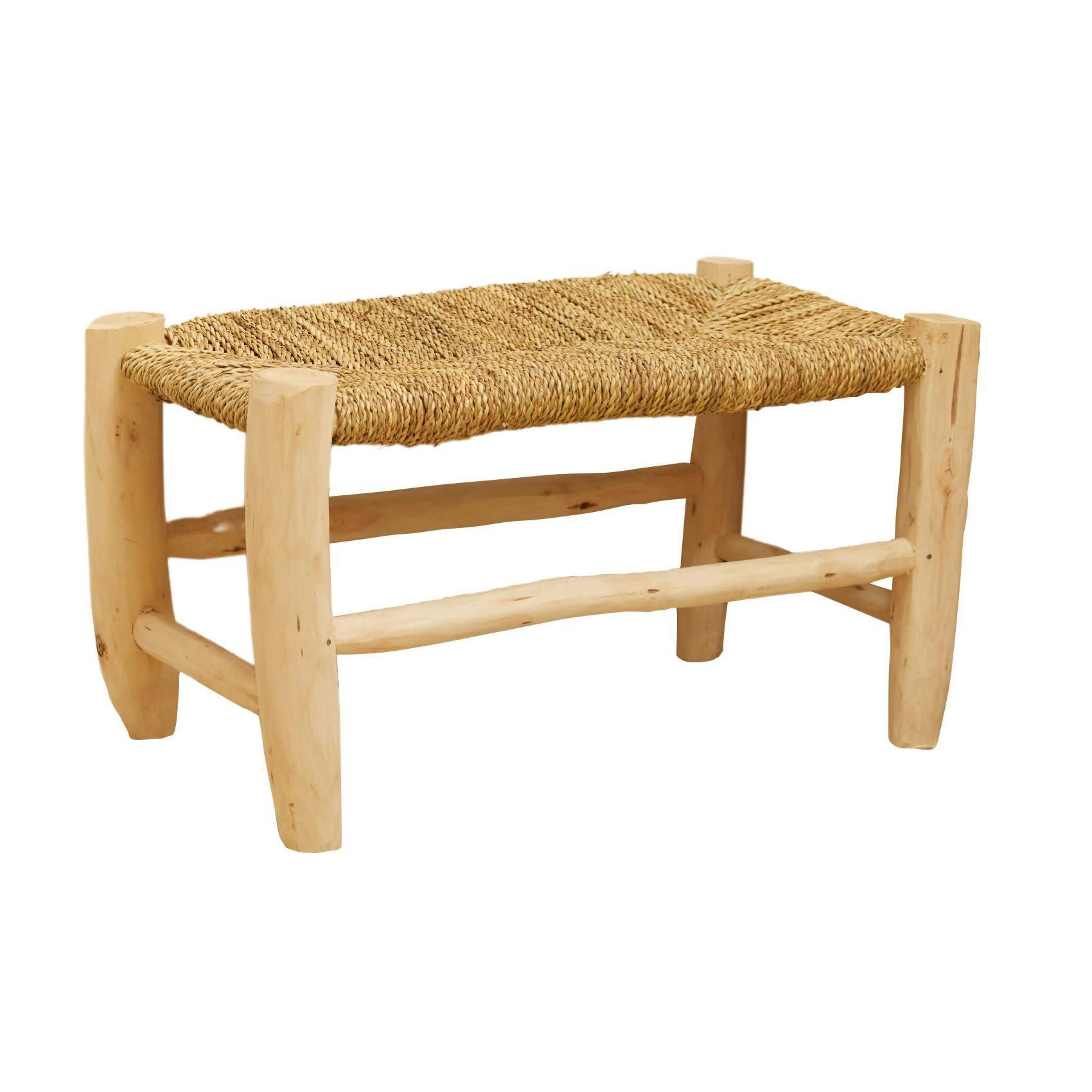 - Banc marocain  tressage central bois naturel 60 cm