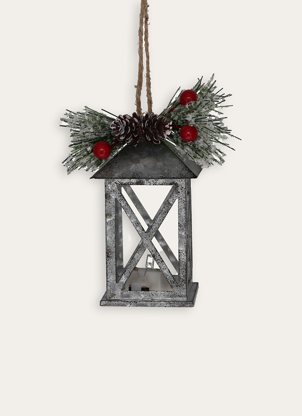LANTERNE DE NO&Euml;L à SUSPENDRE GRIS