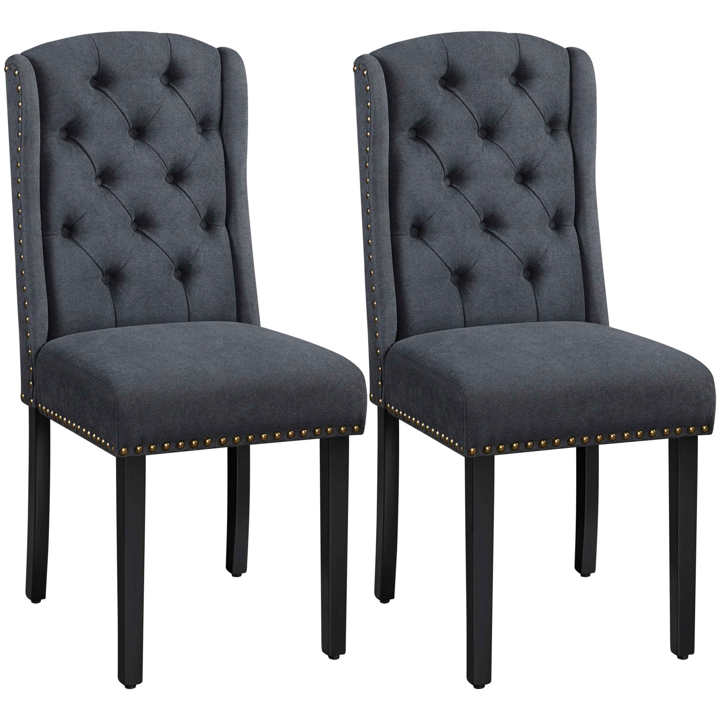 Yaheetech 2pcs Upholstered Dining Chair Button Tufted Dining Room Chair with Nailhead Trims - N/A