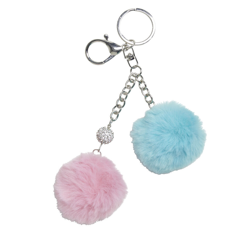 Porte clé avec 2 pompons colorés - 2 modèles