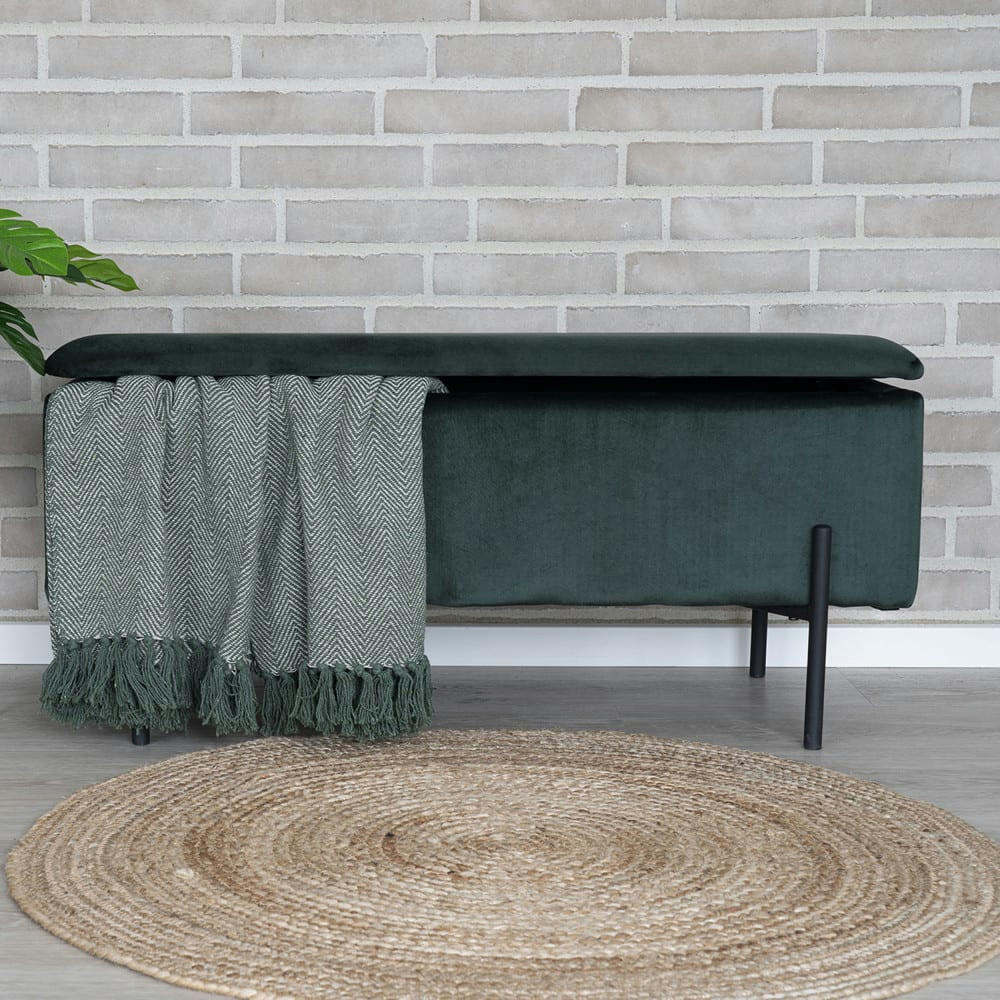 WATFORD - Banc avec coffre de rangement en velours et métal vert forêt