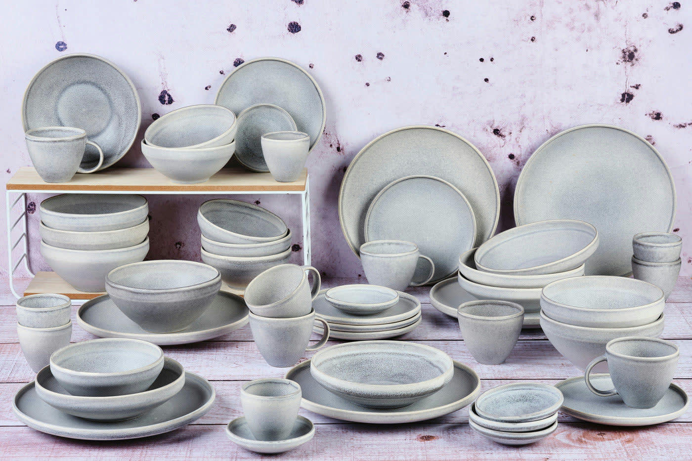 REACTIV - Set vaisselle 48 pièces en grès gris