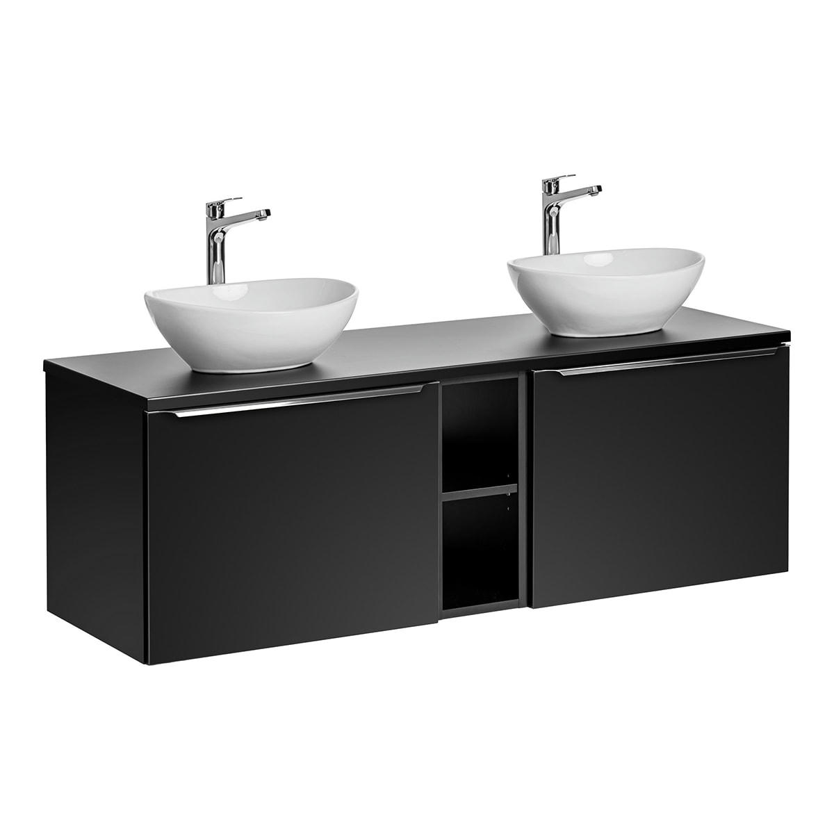 - Meuble double vasque 140cm 2 niches noir