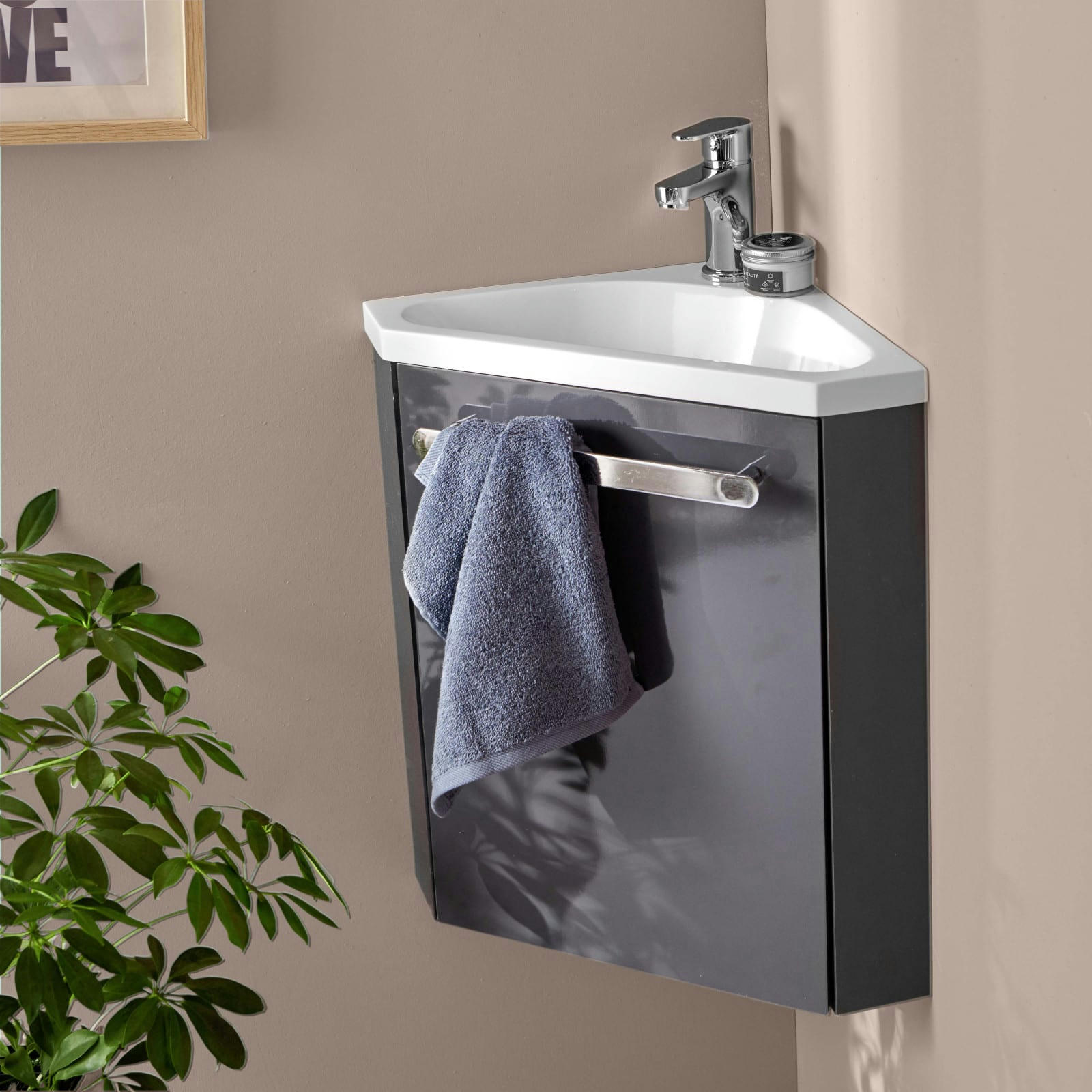 SKINO - Meuble lave-mains  gris anthracite + robinet chromé