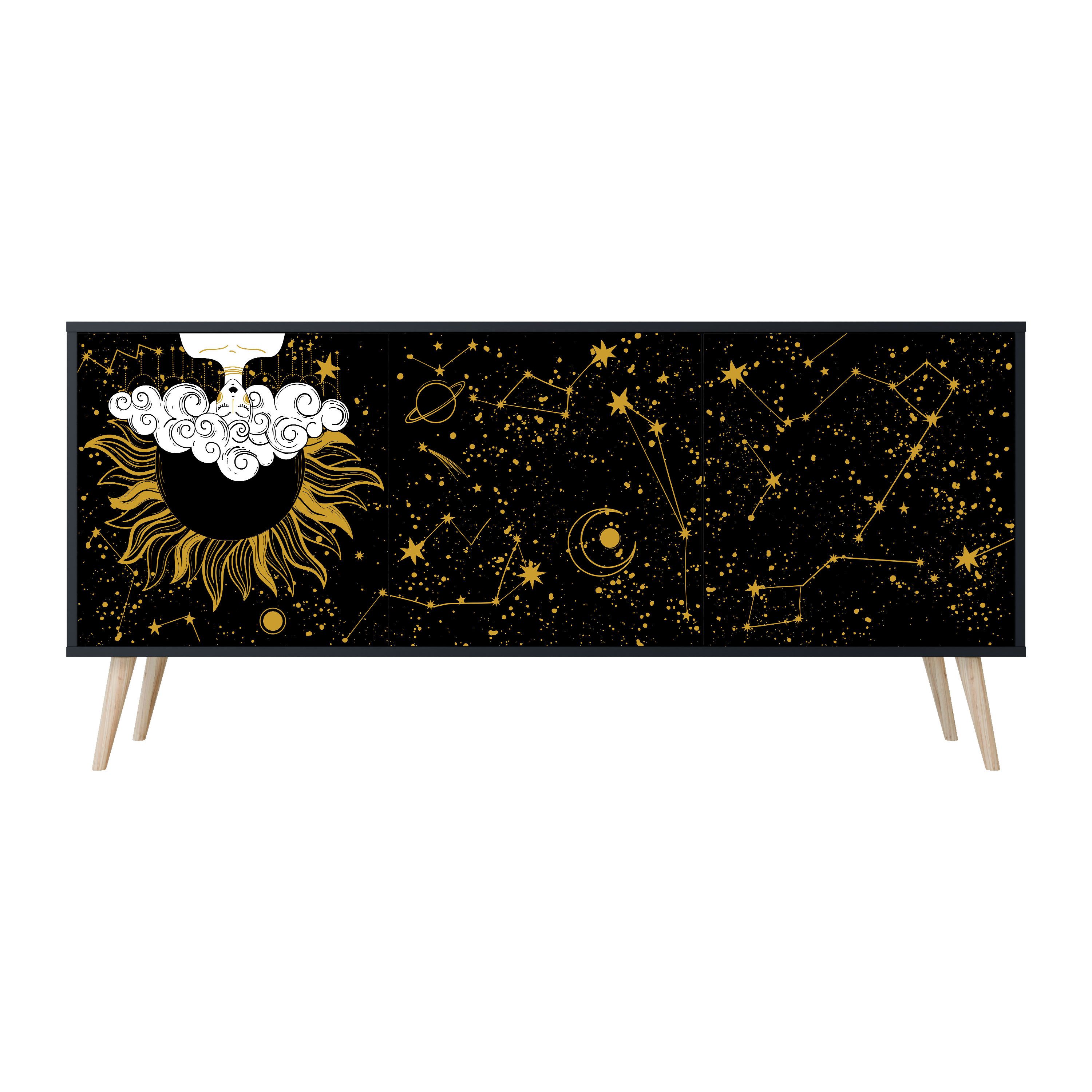 STELLAR CONSTELLATIONS Komoda 3 drzwi Czarna-Bukowa skośna