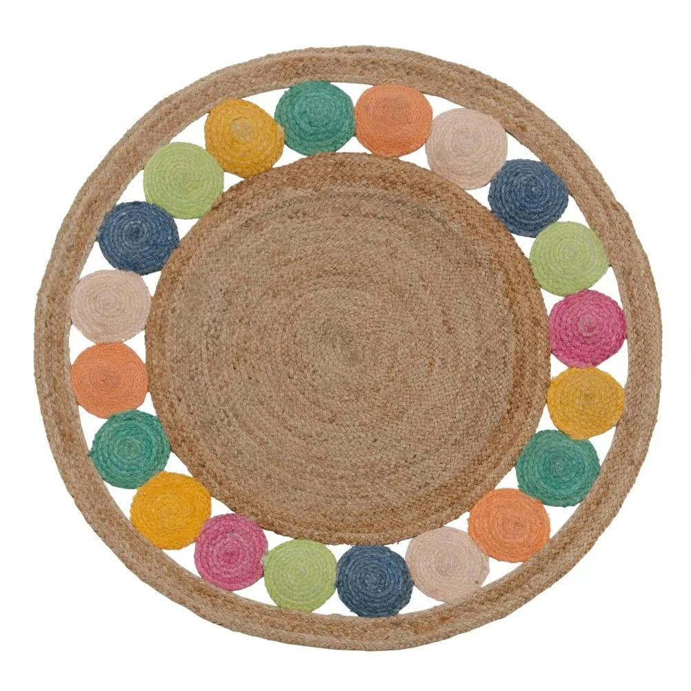 - Tapis en jute naturel et pastel D120cm