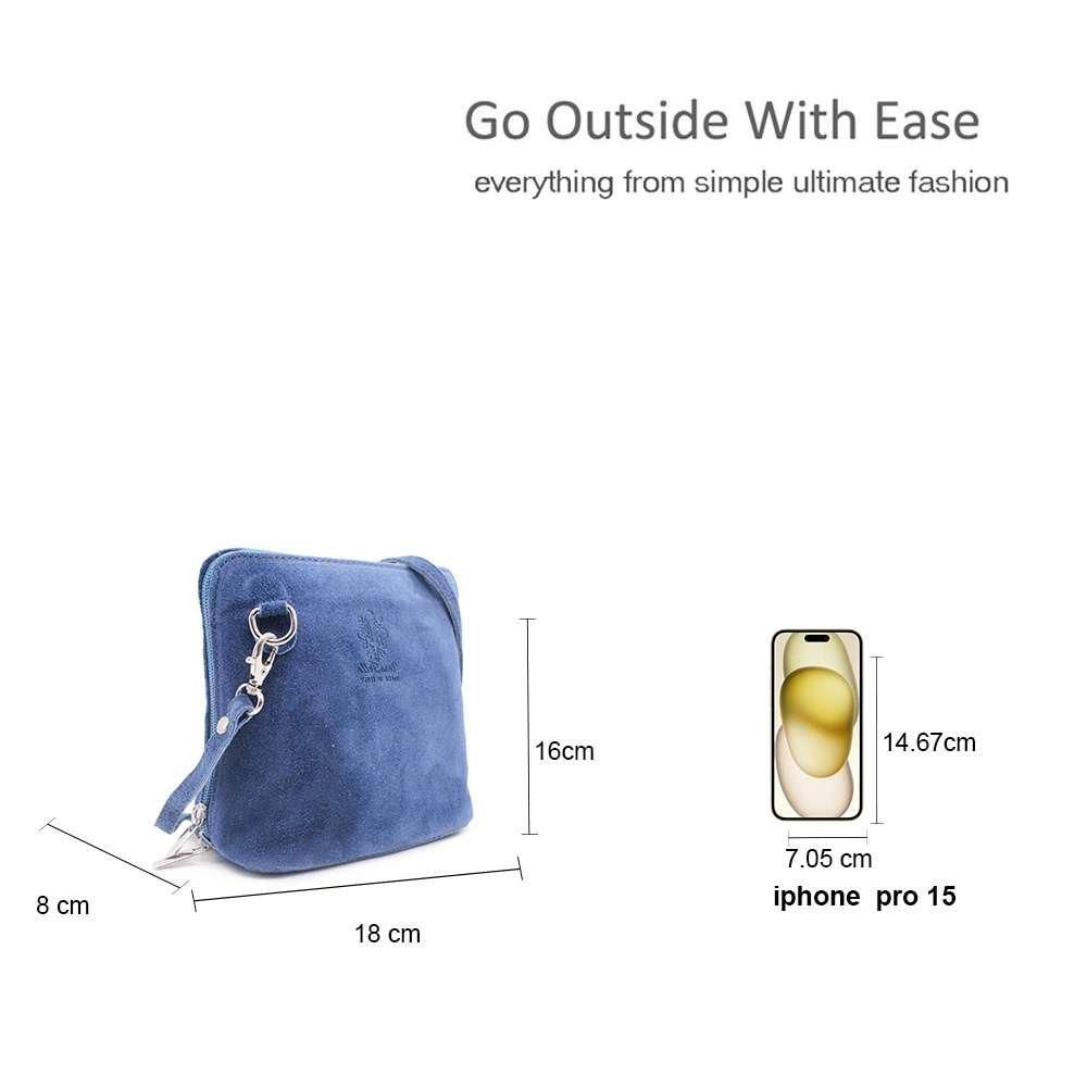 Kitise Small Genuine Italian Suede Leather Zip Around Crossbody Bag