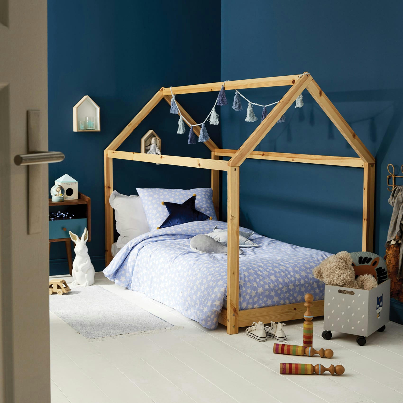 ETOILES - Housse de couette étoiles bleues coton bleu 140x200 cm