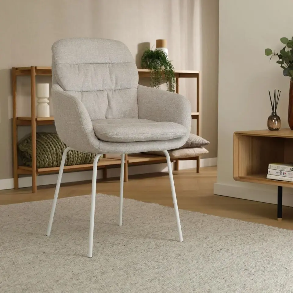 Nolon Nora-Mia Eetkamerstoel Beige - met Armleuning - Wit