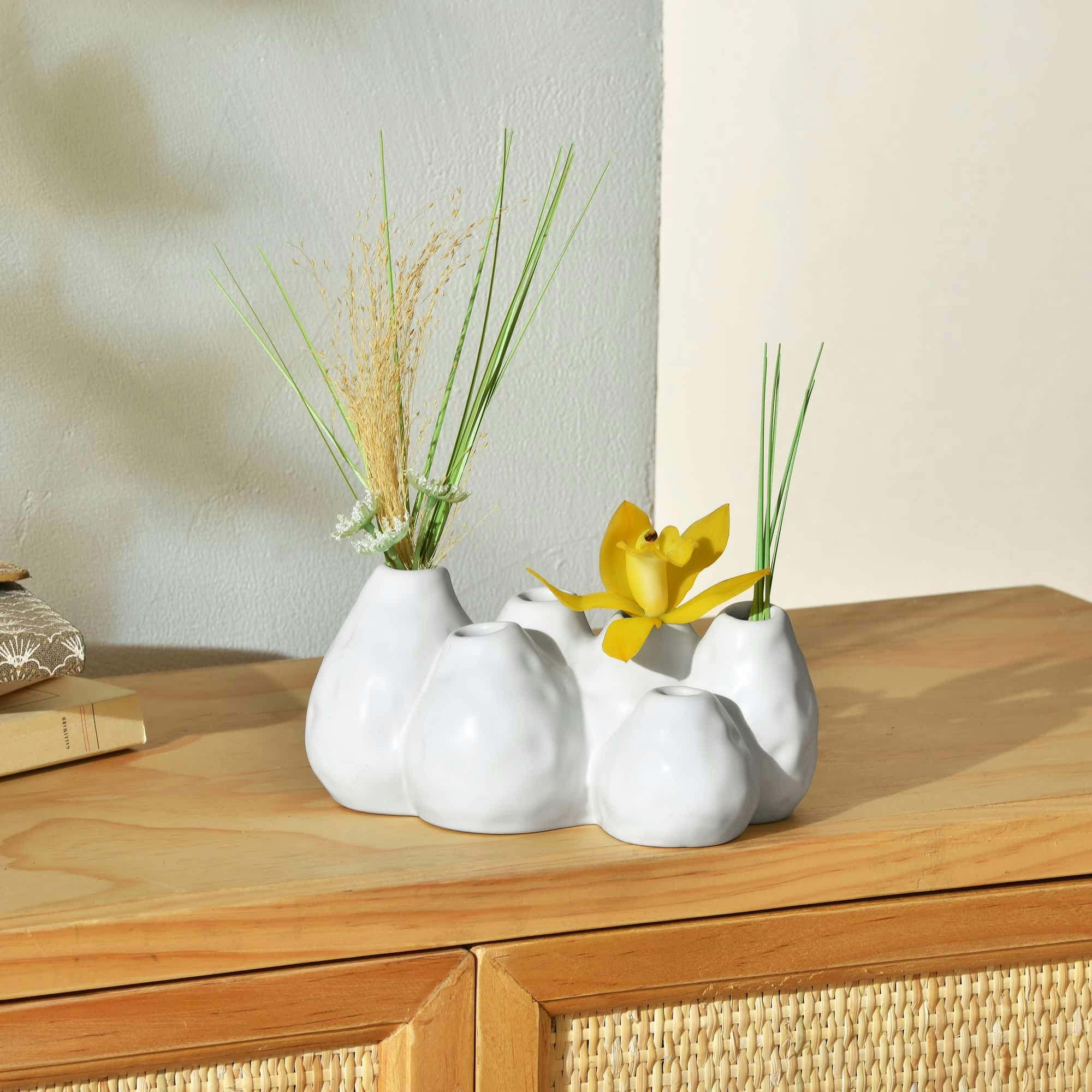 MULTIFLEURS - Vase soliflore multiple en céramique blanc