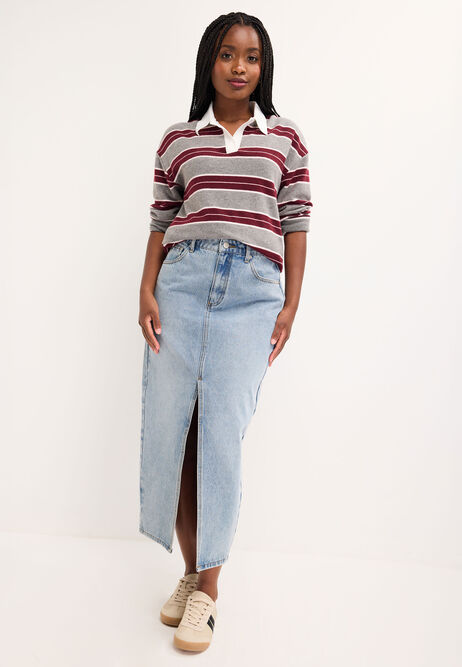 Womens Light Blue Wash Denim Midi Skirt