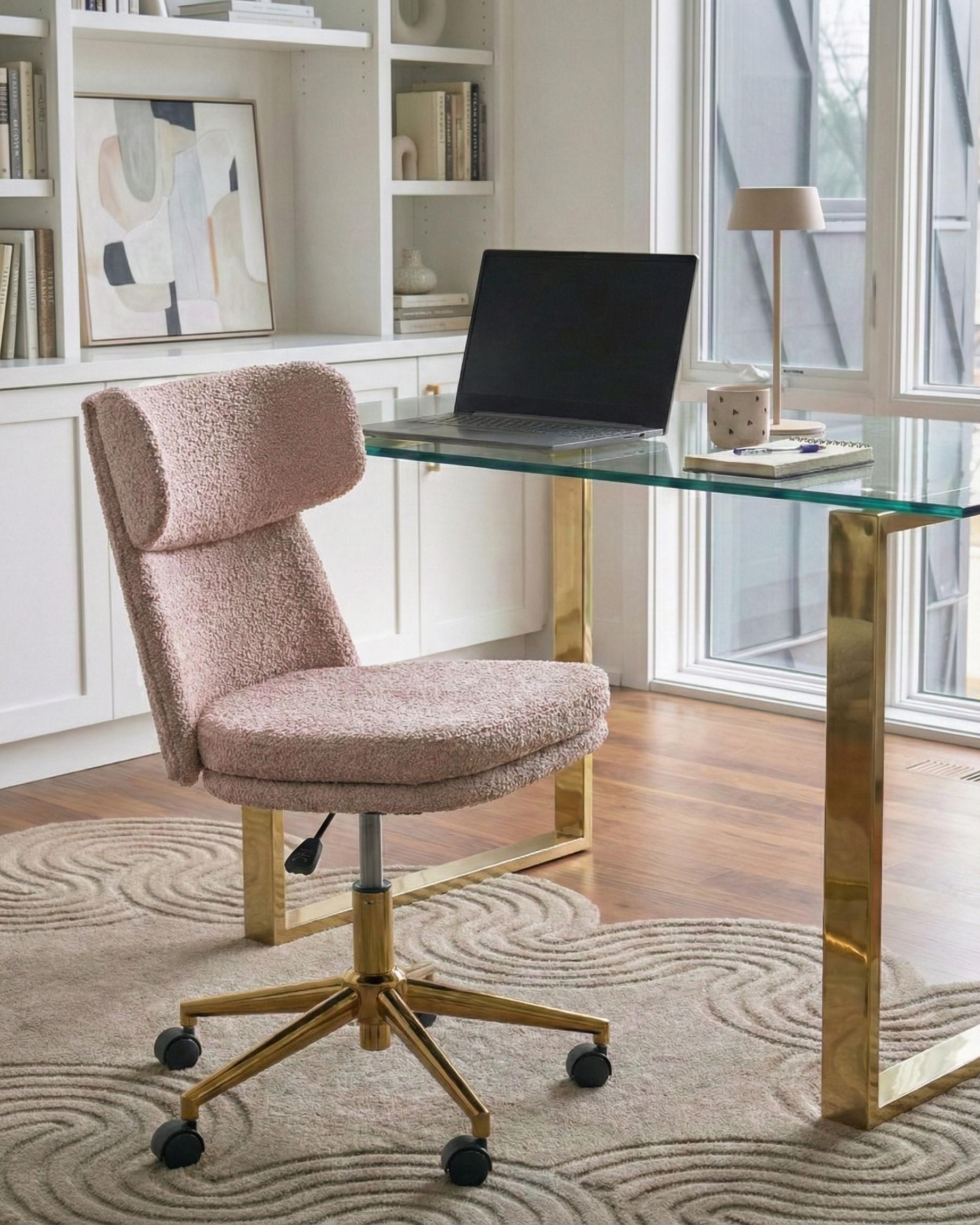 Desk Chair GRANBY Boucle Pastel Pink