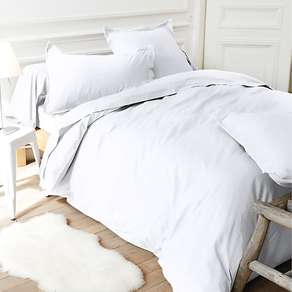 Drap housse uni 200x200 cm bonnet 30 cm percale PRIMO Blanc
