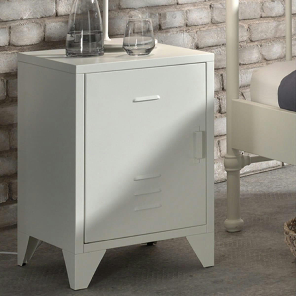 BRONXX - Table de chevet 1 porte blanc