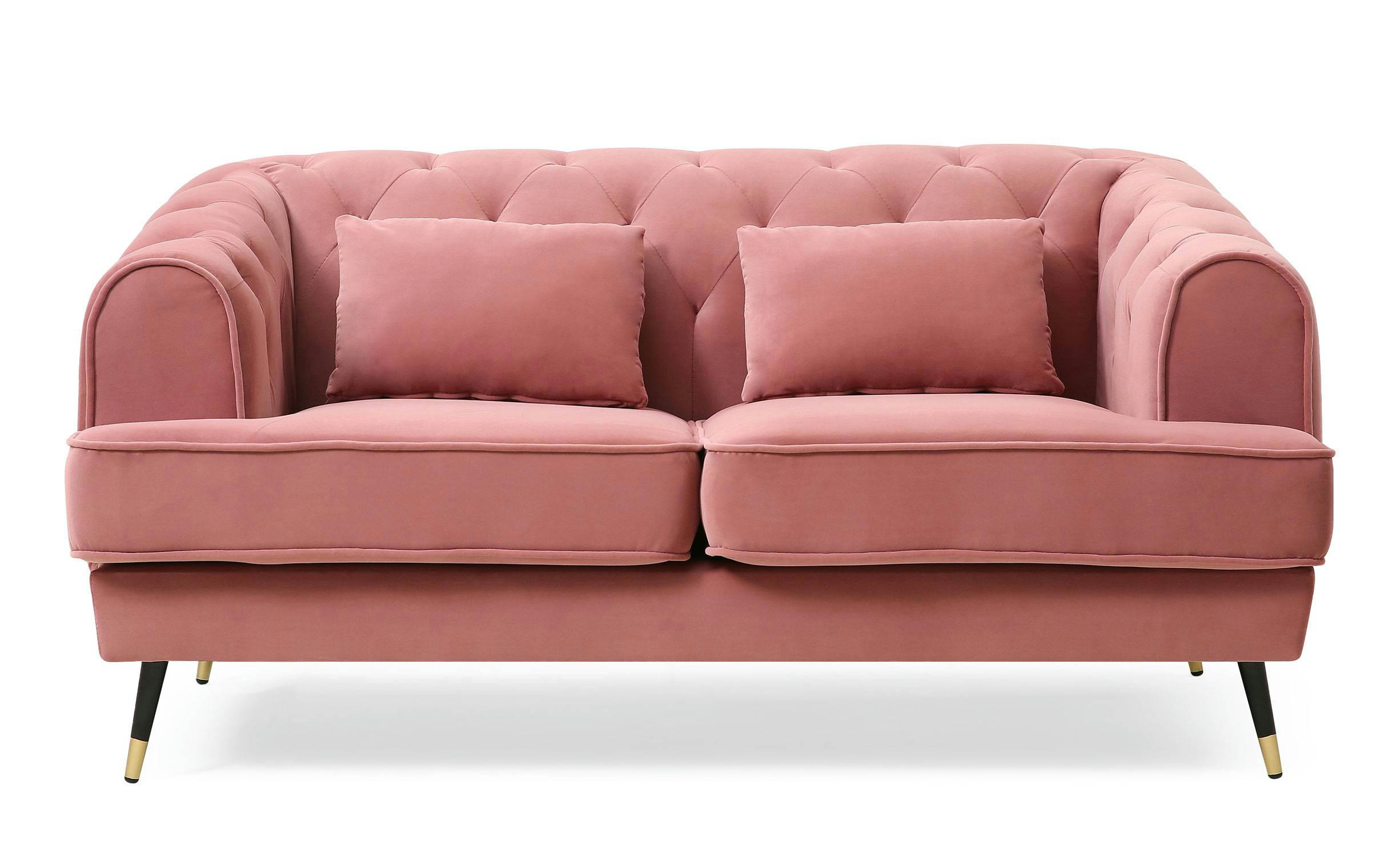 GLAMS - Canapé capitonné 2 places style boudoir velours rose poudré