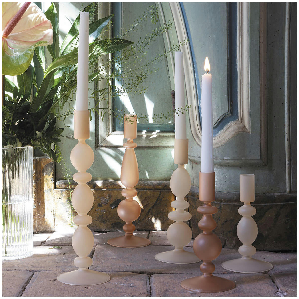 - Set de 3 bougeoirs rose givré