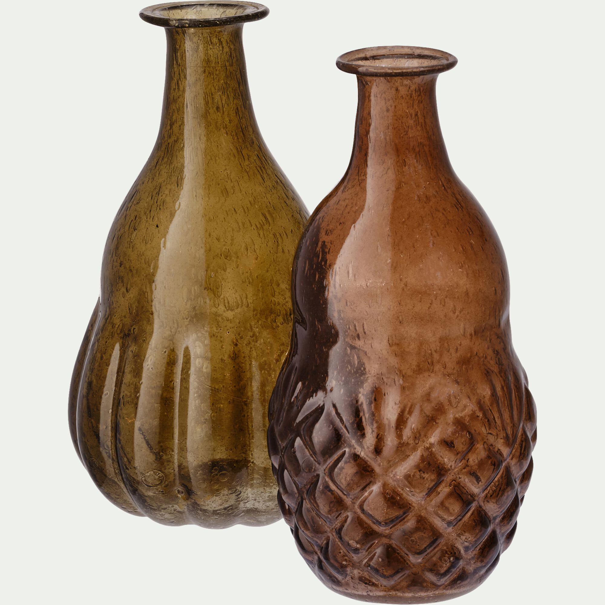 HEGRADE - Vase bouteille en verre bullé - terre fumée D8,5xH18cm