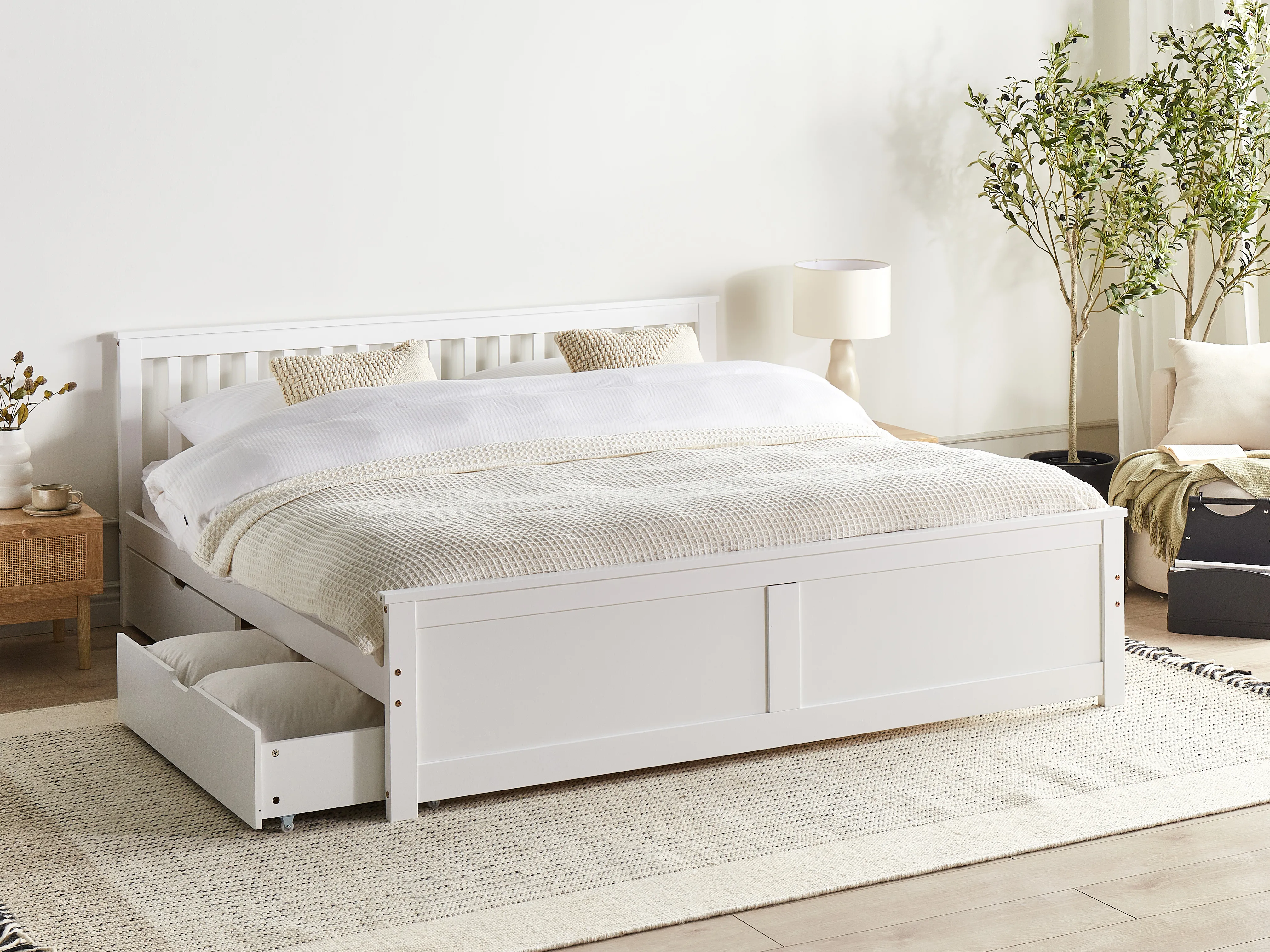 Bed with 4 Drawers Pine Wood OLENDON 180 x 200 cm (EU Super King) White