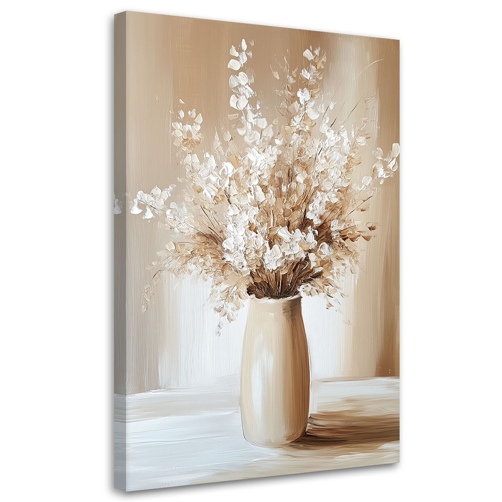 Feeby Obraz na płótnie, Beżowy Bukiet Kwiatów w Wazonie 40x60